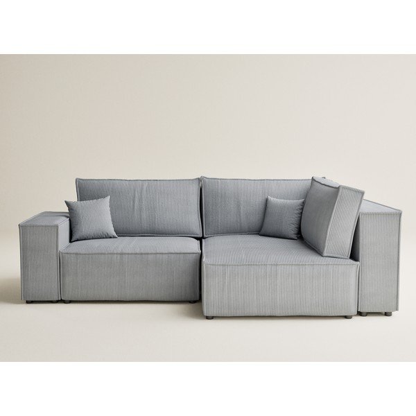 Sivá menčestrová rozkladacia/s úložným priestorom rohová pohovka (pravý roh/do L) Tonga – Maison de Rêve-image-2