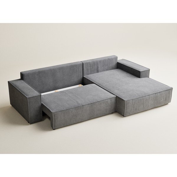 Sivá ženilková rozkladacia/s úložným priestorom rohová pohovka (pravý roh/s leňoškou) Maze – Maison de Rêve-image-3