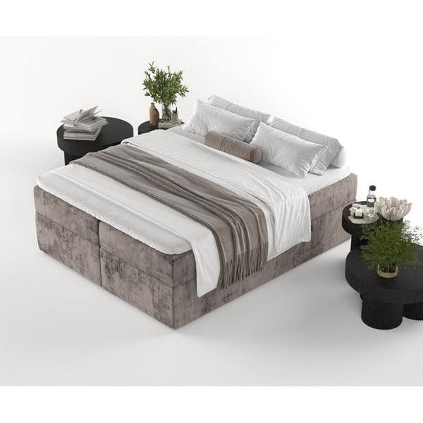 Hnedá boxspring posteľ s úložným priestorom 200x200 cm Yoko – Maison de Rêve-image-4