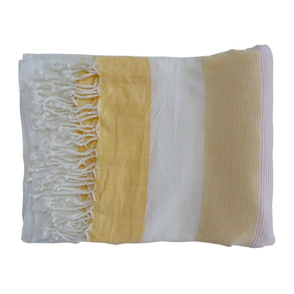 Žltá ručne tkaná osuška z prémiovej bavlny Gokku, 100 × 180 cm