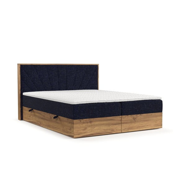 Boxspring posteľ s úložným priestorom v tmavomodro-prírodnej farbe 200x200 cm Asahi – Maison de Rêve