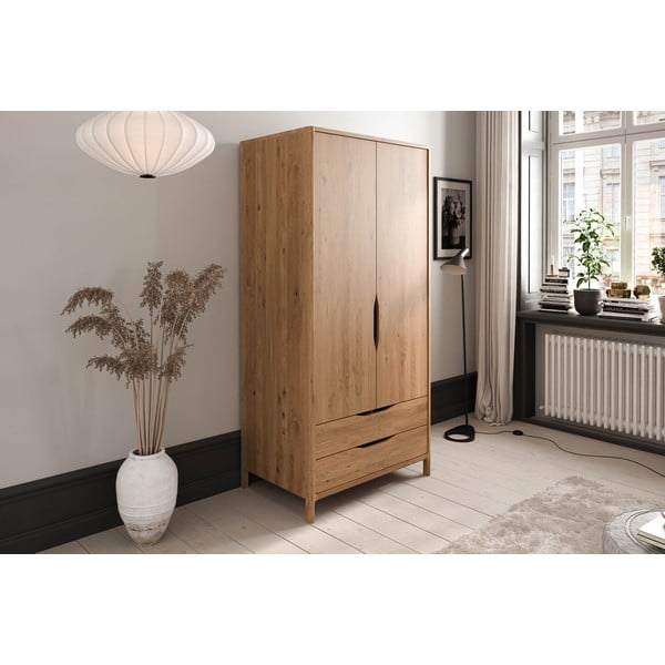 Šatníková skriňa z dubového dreva v prírodnej farbe 96x188 cm Twig – The Beds-image-3