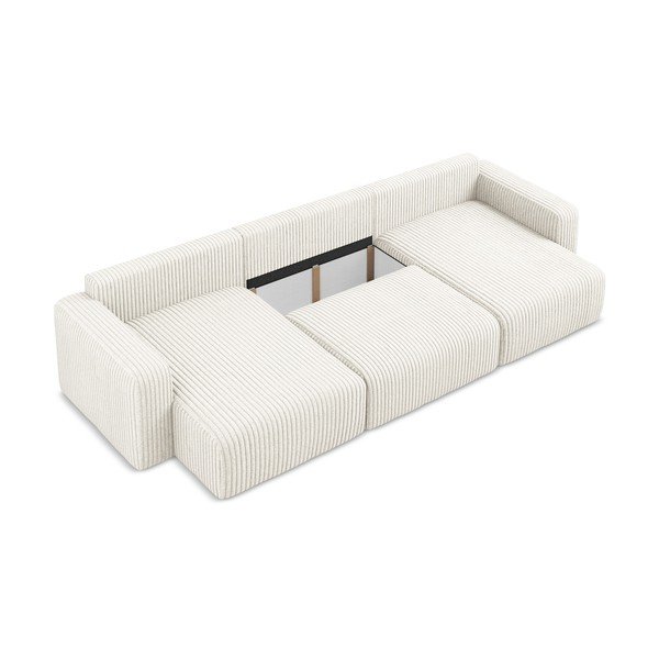 Krémová menčestrová rozkladacia/s úložným priestorom rohová pohovka (do tvaru "U") Kona – Makamii-image-4