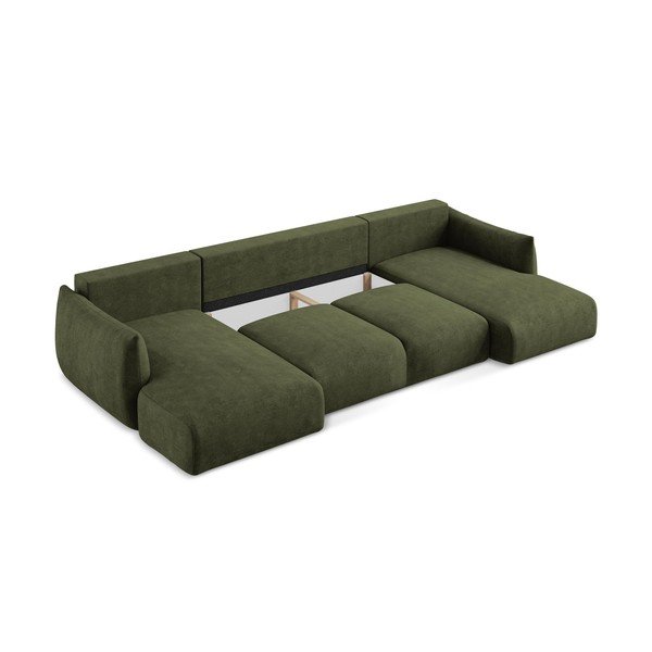 Zelená ženilková rozkladacia rohová pohovka (do tvaru "U") Leila – Makamii-image-4