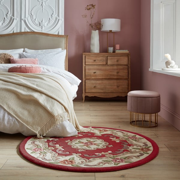 Červený vlnený koberec Flair Rugs Aubusson, ⌀ 120 cm-image-1