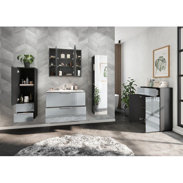Sivá lesklá závesná skrinka s umývadlom 81x61 cm Vasio – Germania-image-2