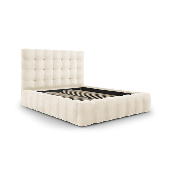 Béžová čalúnená dvojlôžková posteľ s úložným priestorom s roštom 140x200 cm Bali – Cosmopolitan Design