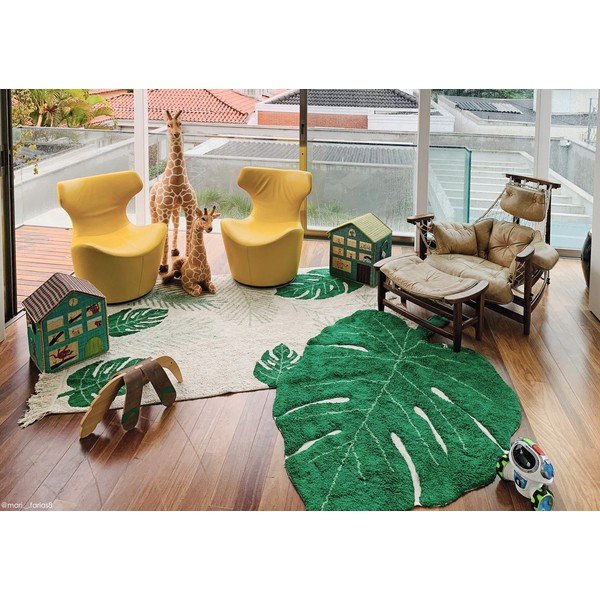 Tmavozelený prateľný ručne tkaný bavlnený detský koberec 120x180 cm Monstera Leaf – Lorena Canals-image-4