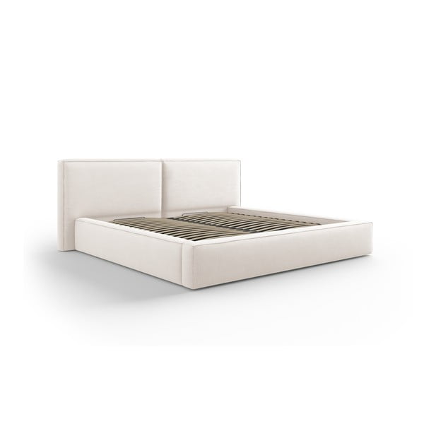 Béžová čalúnená dvojlôžková posteľ s úložným priestorom a roštom 180x200 cm Arendal – Cosmopolitan Design