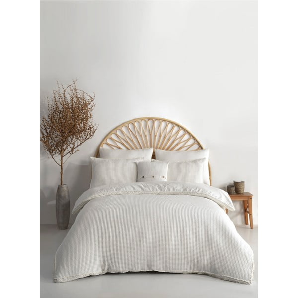 Biele obliečky na jednolôžko z bavlny Renforcé 140x200 cm Waffle Striped – Mila Home Luxury-image-1