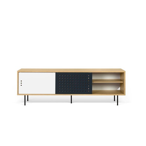 TV komoda v dekore dubového dreva s čierno-bielymi detailmi TemaHome Dann Dots, dĺžka 201 cm-image-4
