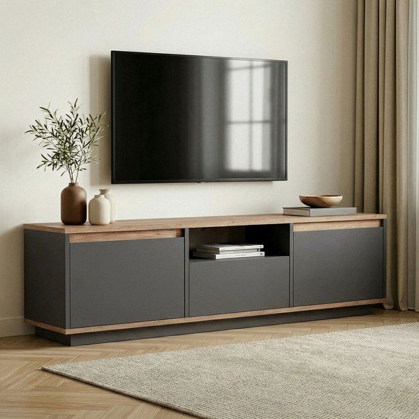 Antracitový TV stolík 160x42x30 cm Sentinel – Kalune Design-image-1