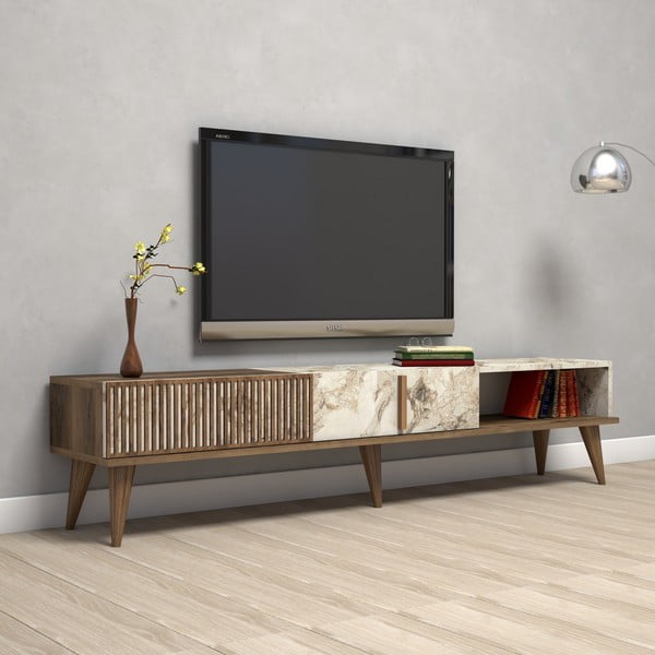 TV stolík v dekore mramoru v prírodnej farbe 180x40 cm Milan – Kalune Design-image-3