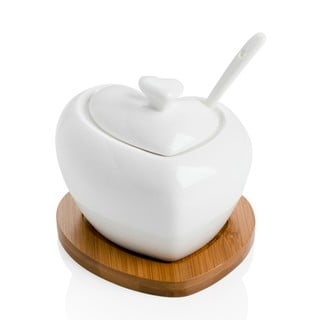 Porcelánová cukornička s lyžičkou a bambusovou podložkou Brandani Heart
