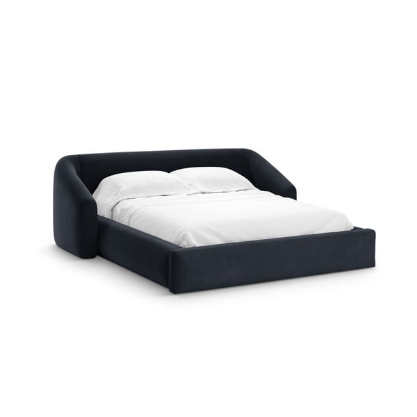 Tmavomodrá čalúnená dvojlôžková posteľ s úložným priestorom s roštom 180x200 cm Campi – Cosmopolitan Design