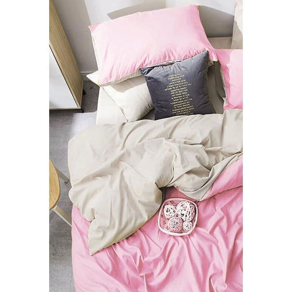 Ružovo-krémové bavlnené obliečky na dvojlôžko/predĺžené s plachtou 200x220 cm - Mila Home