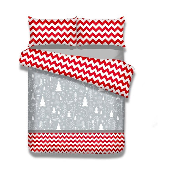 Predĺžené flanelové obliečky na dvojlôžko DecoKing Christmas Mess, 200 × 220 cm + 70 × 90 cm