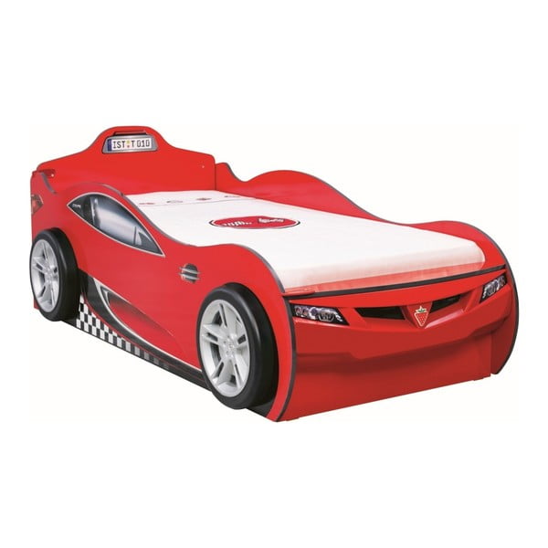 Červená detská posteľ v tvare auta s úložným priestorom Coupe Carbed With Friend Bed Red, 90 × 190 cm