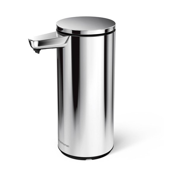 Bezdotykový oceľový dávkovač mydla v lesklej striebornej farbe 266 ml – simplehuman