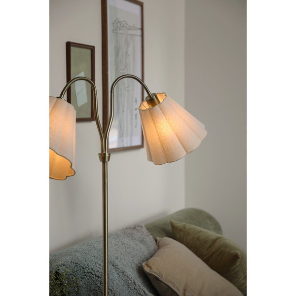 Béžová/v mosadznej farbe ľanová stojacia lampa s ohýbateľnou konštrukciou (výška  149 cm) Veya – Markslöjd-image-1