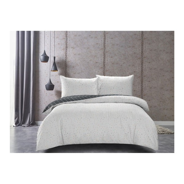 Sivo-biela obojstranná obliečky z bavlneného saténu DecoKing Panels, 155 × 200 cm-image-1