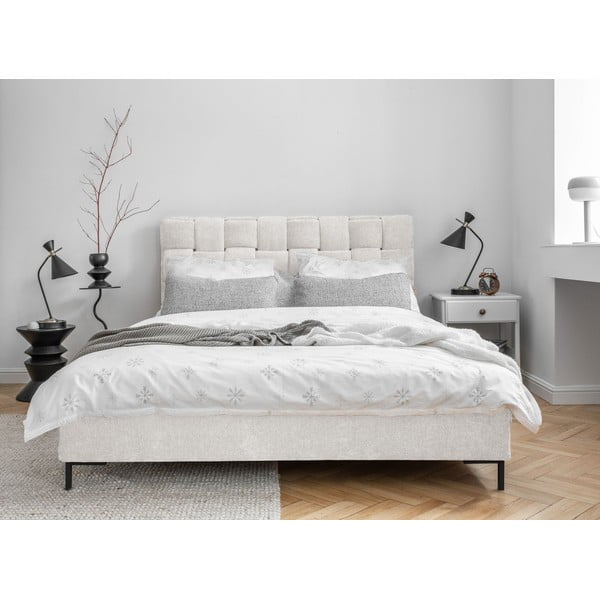 Krémovobiela čalúnená dvojlôžková posteľ s roštom 180x200 cm Eve – Miuform-image-1