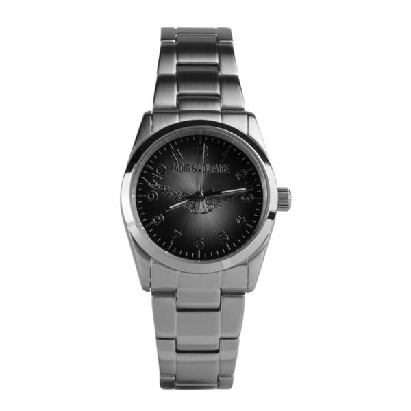 Unisex hodinky striebornej farby s čiernym ciferníkom Zadig & Voltaire Blackout