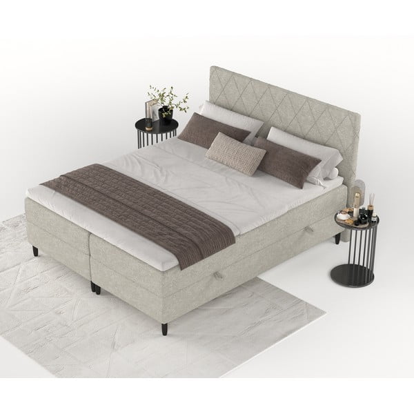 Sivobéžová boxspring posteľ s úložným priestorom 200x200 cm Gwen – Maison de Rêve-image-3