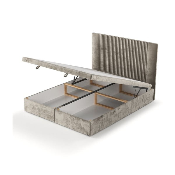 Béžová čalúnená dvojlôžková posteľ s úložným priestorom 200x200 cm Mavel – Maison de Rêve-image-4