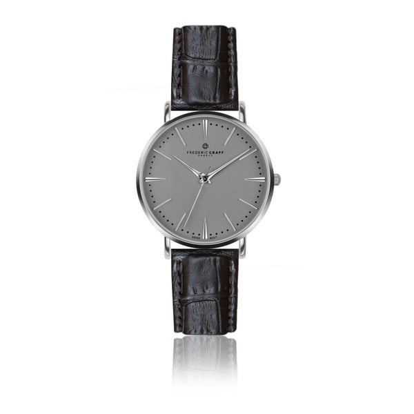 Pánske hodinky s čiernym remienkom z pravej kože Frederic Graff Silver Eiger Croco Black Leather
