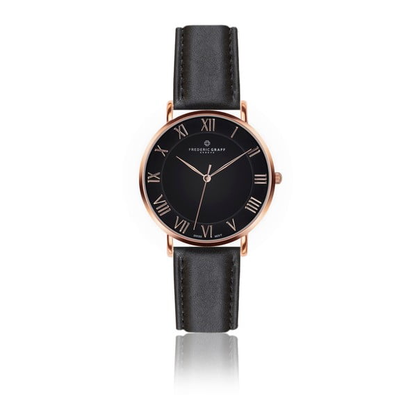 Pánske hodinky s čiernym remienkom z pravej kože Frederic Graff Rose Dom Black Leather