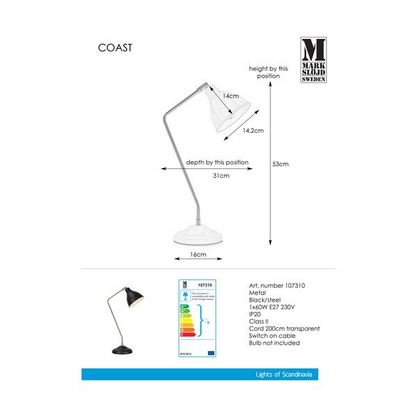 Čierna stolová lampa s detailmi v striebornej farbe Markslöjd Coast-image-2