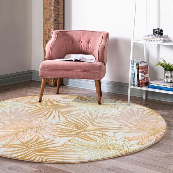 Žltý prateľný okrúhly koberec vhodný pre robotické vysávače ø 80 cm Comfort – Mila Home-image-3