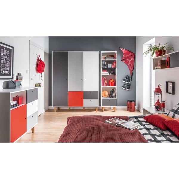 Bielo-sivá komoda s červeným detailom Vox Concept-image-1