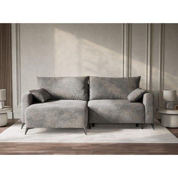 Sivá ženilková rozkladacia/s úložným priestorom rohová pohovka (ľavý roh/s leňoškou) Leon – Maison de Rêve-image-1