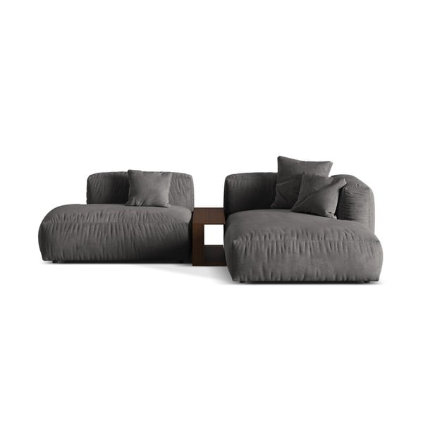 Sivá zamatová modulárna rohová pohovka (pravý roh/s leňoškou) Martina – Micadoni