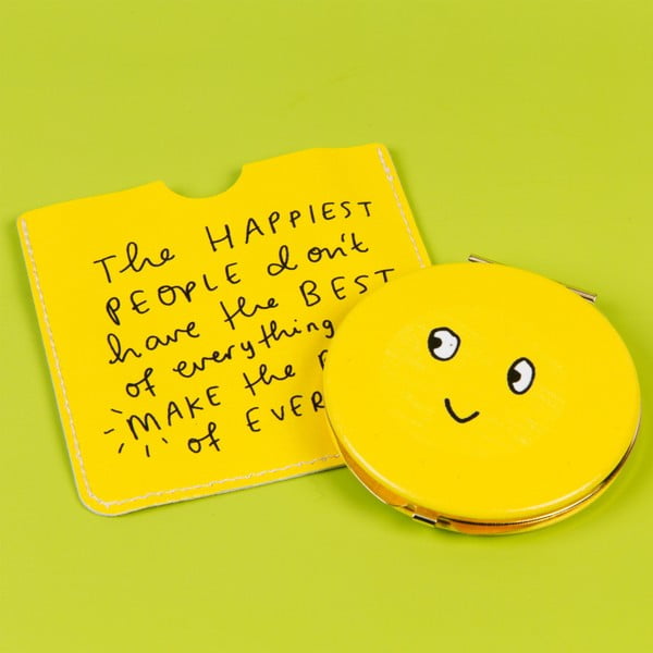 Žlté vreckové zrkadlo s obalom Happy News Smiley Face