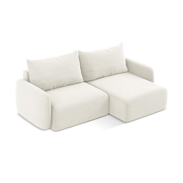 Krémová zamatová rozkladacia/s úložným priestorom rohová pohovka (pravý roh/s leňoškou) Kalena – Makamii-image-3