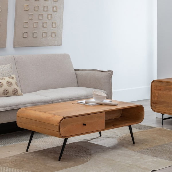 Konferenčný stolík z masívu mindi v prírodnej farbe 60x120 cm Mahón – Ixia-image-1