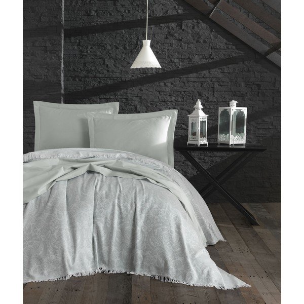 Set prehozu a 2 obliečok na vankúše EnLora Home Nish Water Green, 240 x 260 cm