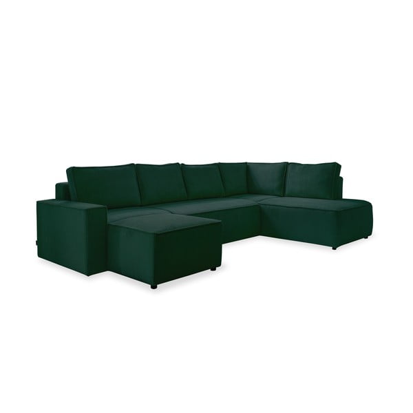 Tmavozelená menčestrová rozkladacia rohová pohovka (pravý roh/do tvaru "U") Brave Dave – Miuform