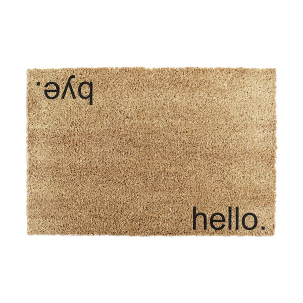 Čierna rohožka z prírodného kokosového vlákna Artsy Doormats Hello, Bye, 40 x 60 cm