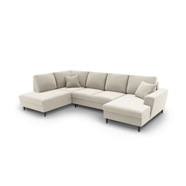 Béžová zamatová rozkladacia/s úložným priestorom rohová pohovka (ľavý roh/do "U") Kyoto – Cosmopolitan Design-image-1