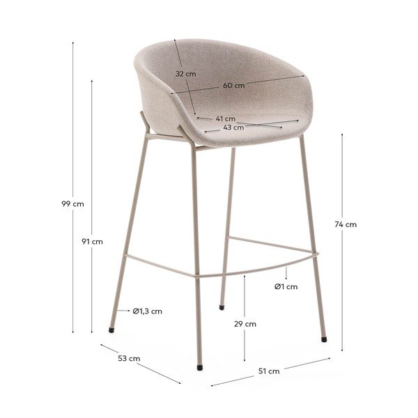 Béžová barová stolička (výška sedadla 75 cm) Yvette – Kave Home-image-3