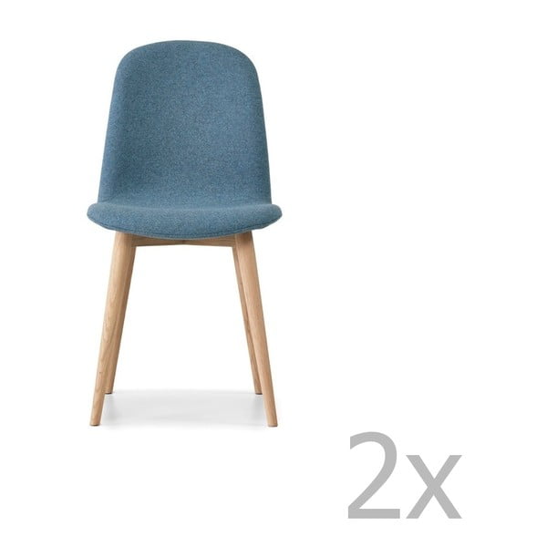 Sada 2 modrých jedálenských stoličiek s nohami z masívneho dubového dreva WOOD AND VISION Basic