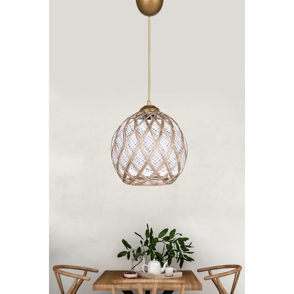 Bielo-béžové závesné svietidlo s textilným tienidlom ø 22 cm – Opviq lights-image-1
