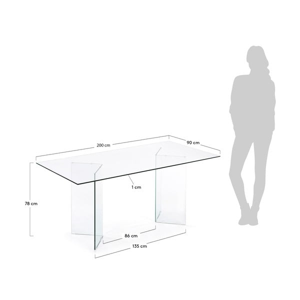 Jedálenský stôl so sklenenou doskou 90x200 cm Burano – Kave Home-image-4