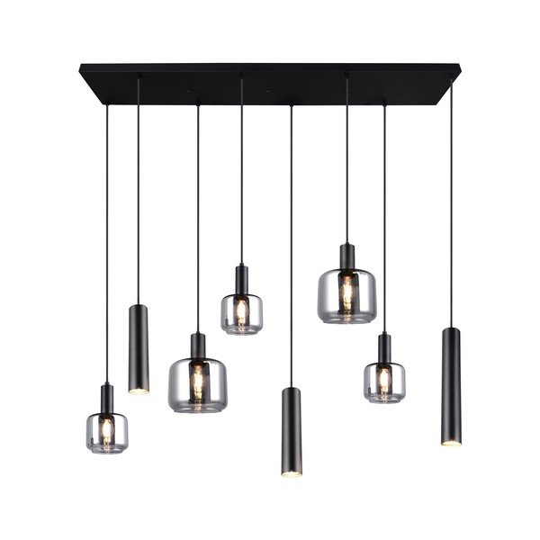 Čierne závesné svietidlo s kovovo-skleneným tienidlom Mataro – Trio-image-2