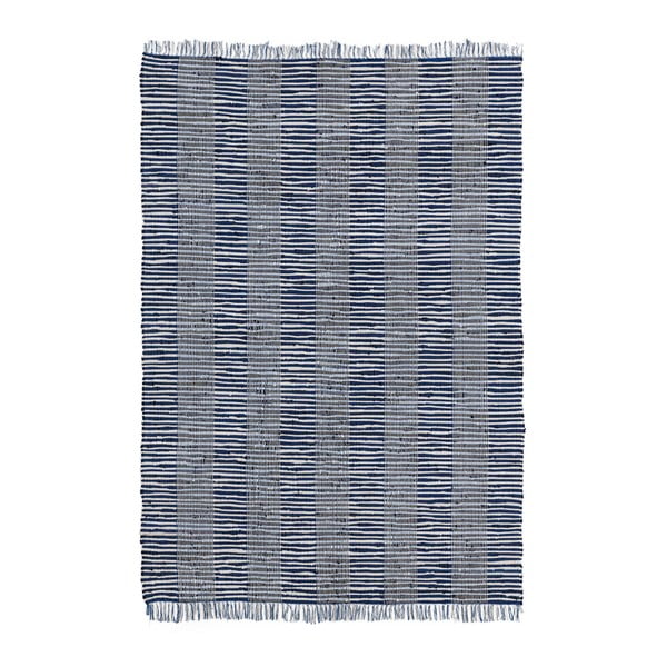 Modrý bavlnený koberec Ixia Fringes, 240 x 170 cm