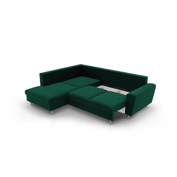 Zelená zamatová rozkladacia/s úložným priestorom rohová pohovka (ľavý roh/do L) Kyoto – Cosmopolitan Design-image-3